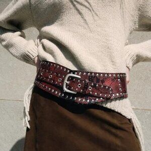 Zara Red Snake Print Studded Belt